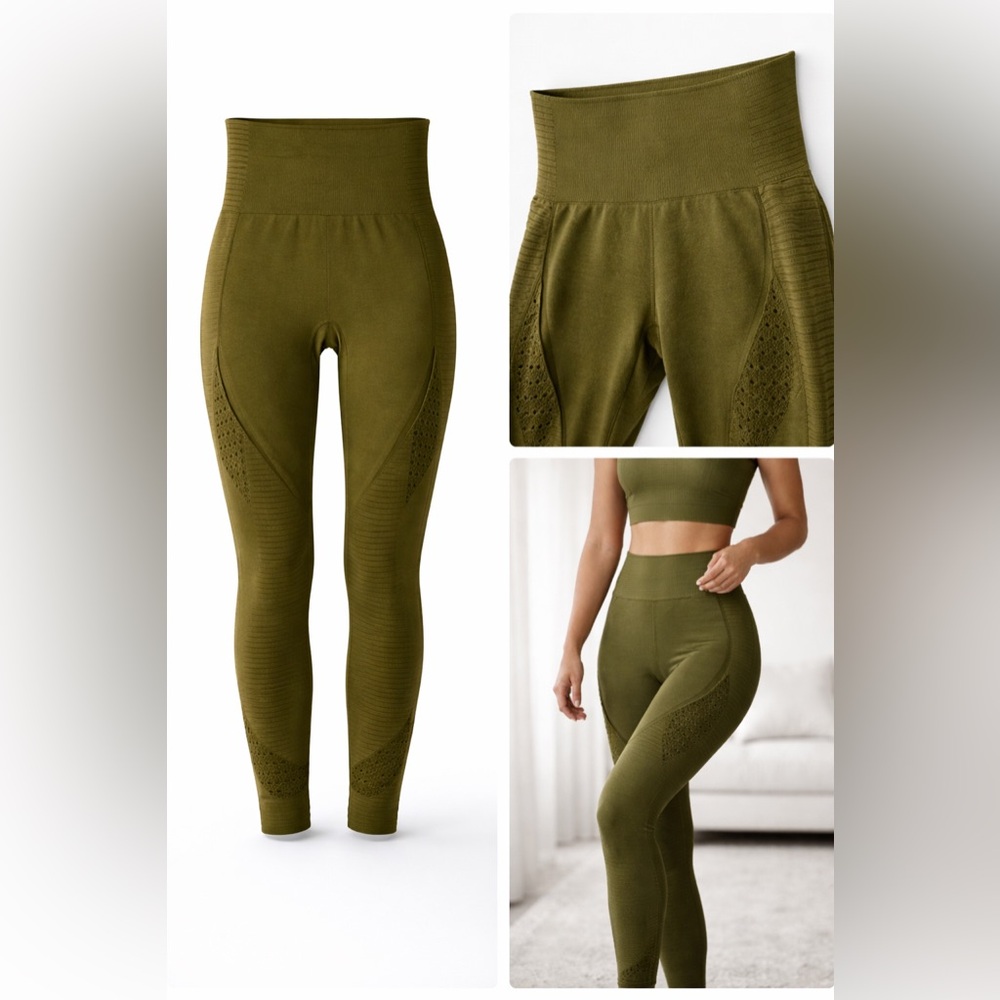 Gymshark Energy Seamless Cropped Green Mesh Panel Athletic Workout Gym Leggings